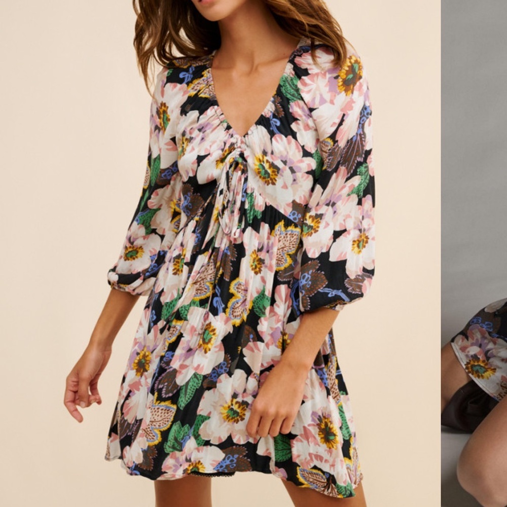 Anthropologie Floral V-Neck Mini Dress